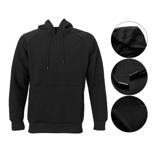 

autumn winter men sweatshirt plus velvet loose long sleeve casual simple solid color hooded hoodies1, Black