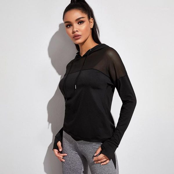 

yoga outfit netted hoodie for fitness women hooded long sleeves