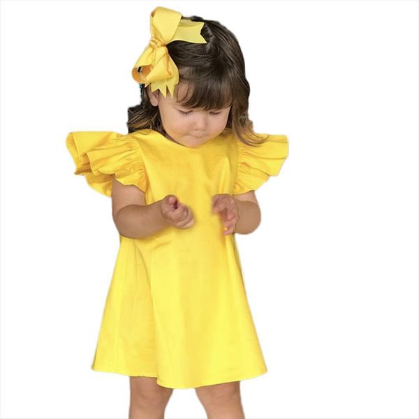 

Summer Infant Baby Girls Fly Girl Dresses Sleeve Solid Bow Clothes Dropshipping Party 6.1, Red;yellow