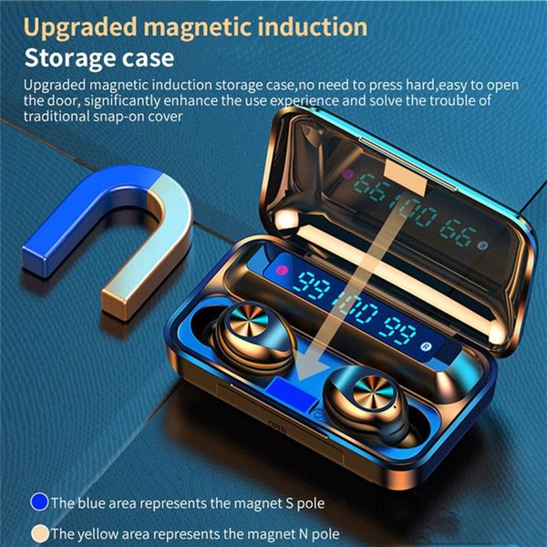

f9-10 tws wireless bluetooth 5.0 earphones invisible earbuds stereo watch noise reduction cancelling gaming headset with 3 led power display