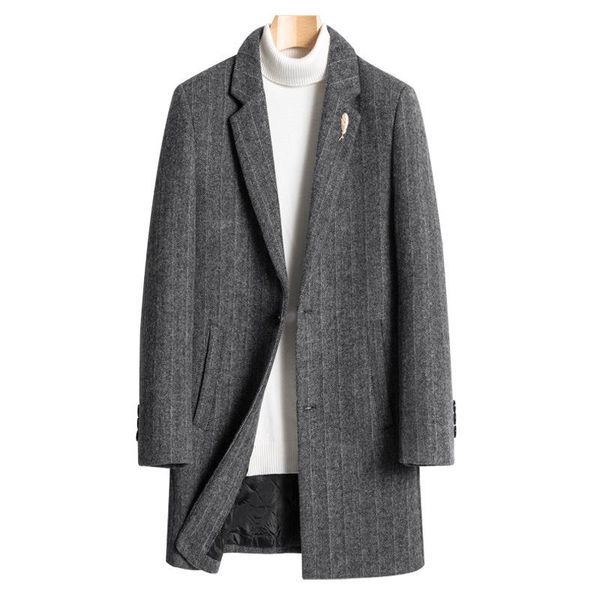 

men's wool & blends winter cloth coat male long in with thick of cultivate morality, Black