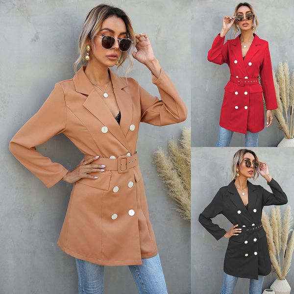

new casual coat female sping fashion long outwear slim coat suit-dress parka overcoat women's jacket casacos mujer, Black