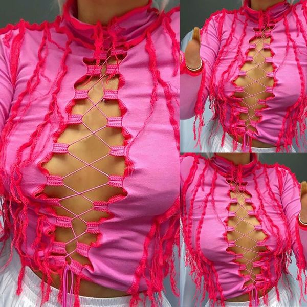 

women's t-shirt irregular bandage anti-car line slim short, White