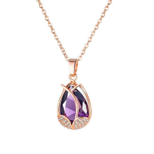 

pendant necklaces luxury tulip necklace female purple crystal birthstone mother's day jewelry gifts suitable for ladies birthday, Silver