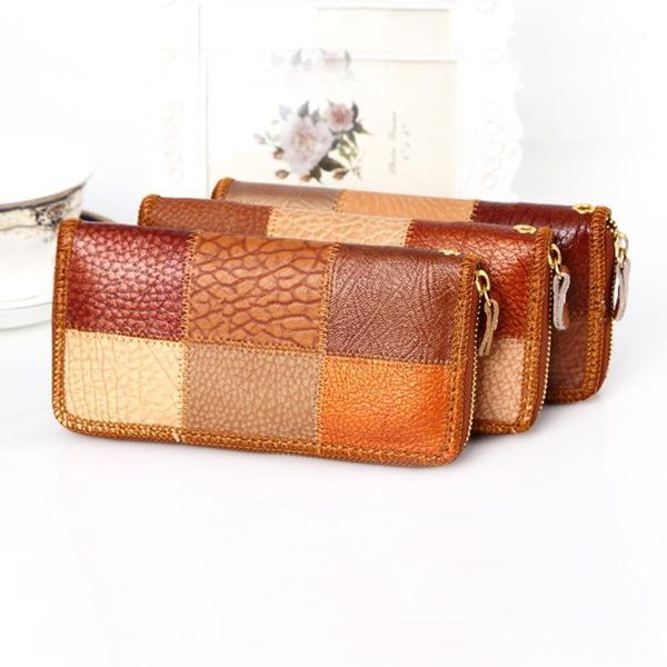 

national style women's single pull purse leather long creative features handmade wallets1, Red;black