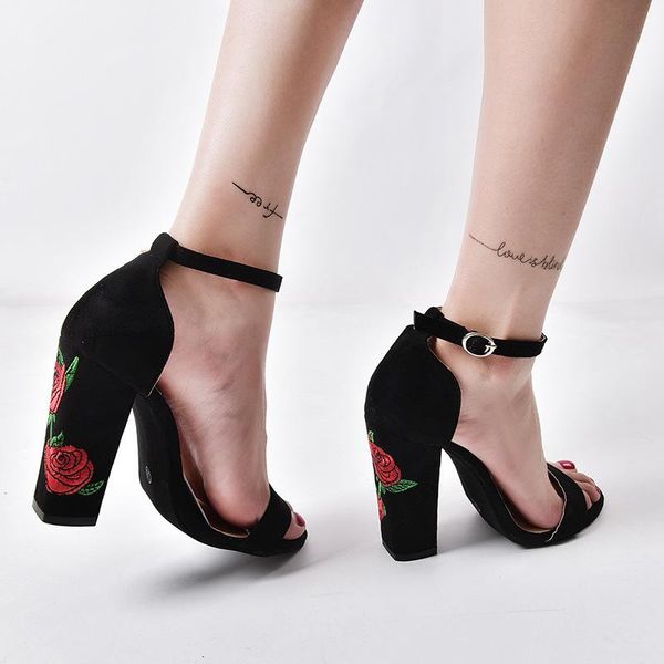 

sandals 34-43 foreign platform embroidered thick heel high women's large, Black