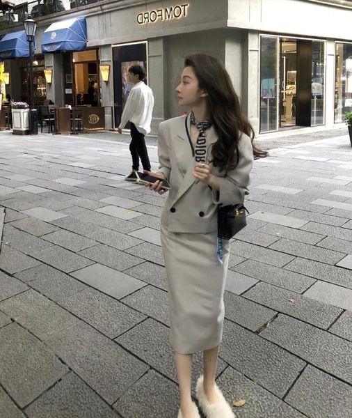 

two piece dress han edition small sweet wind spring suit jacket bust skirt brim short suits female tide, White