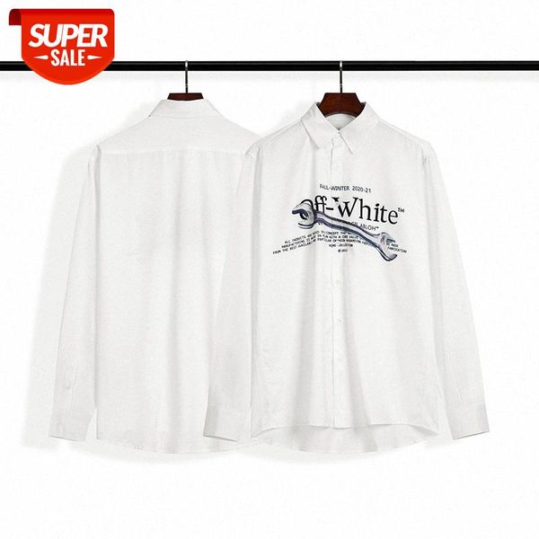 

ss white ow letter wrench stitching long-sleeved shirt #o21j, White;black