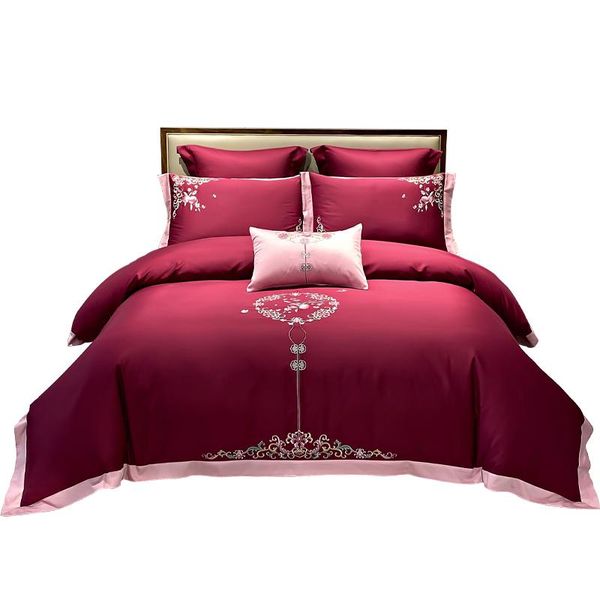 

bedding sets caiyitang luxury red winter cotton silk like embroidery set duvet cover bed sheet quilt