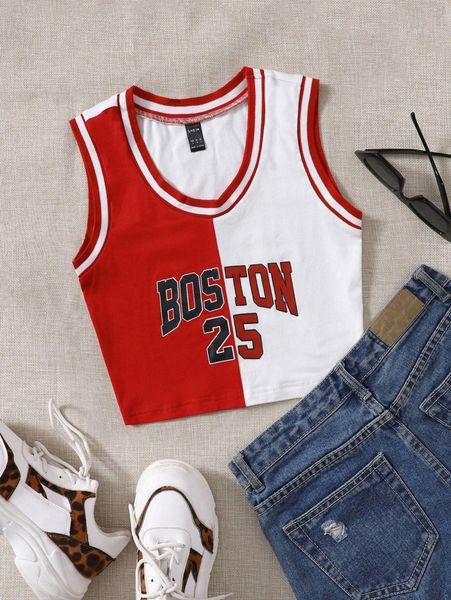 

letter graphic two tone tank b3yx#, White