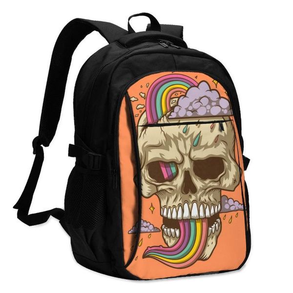 

backpack usb charge women funny rainbow skull student letters print school bag teenager girls