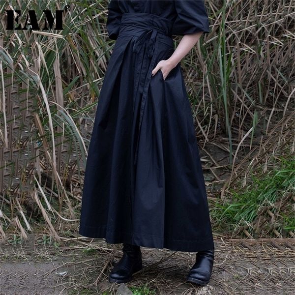 

[eam] new spring summer high waist banadahe black pleated split joint big hemline half-body skirt women fashion tide jr478 210310