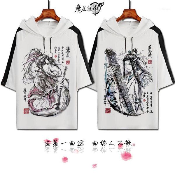 

anime costumes mo dao zu shi cosplay the untamed wei wuxian lan wangji t-shirts mdzs white print hooded tshirts cs4081, Black