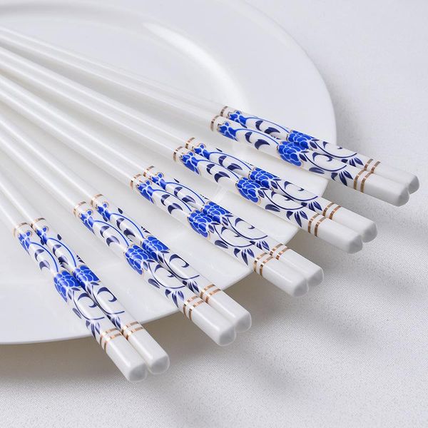 

chopsticks 5 pairs chinese blue and white porcelain sets bone china reusable health kitchen tableware tools