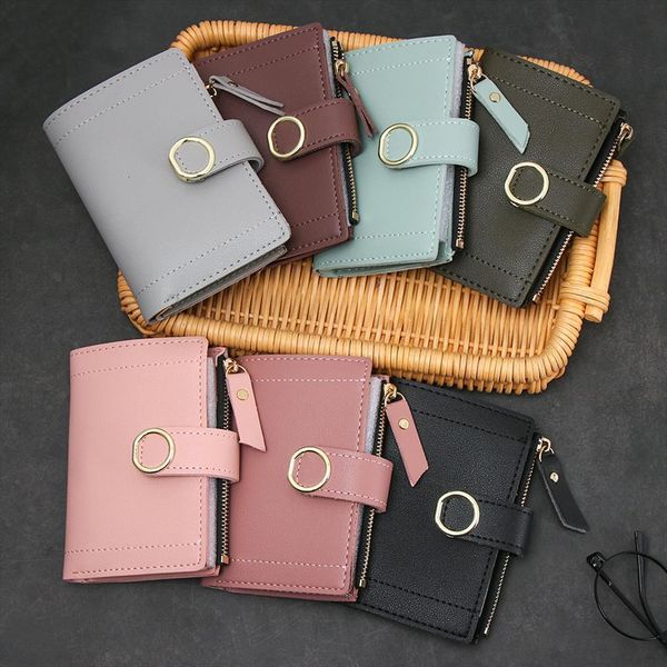 

fashion short wallet women zipper buckle ring pu leather coin purse ladies card holder female clutch pouch money, Red;black