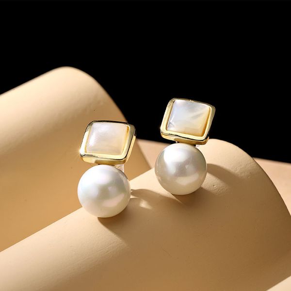 

pearl cat's-eye stone temperament earrings cute student small earrings personality elegant simple earrings, Golden