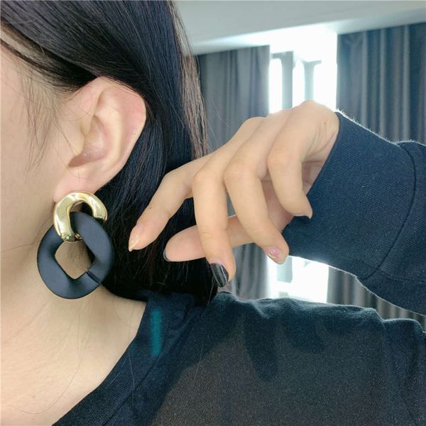 

hbp fashion south korea east gate metal chain painting black splicing female exaggerated personality large temperament net red earrings, Silver