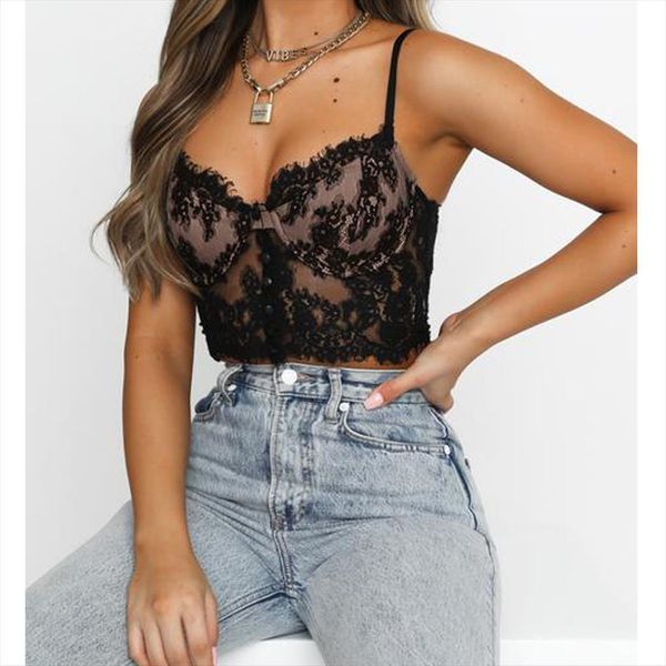 

perspective lace bra busiter women tanks camisoles backless suspender straps corsets crop chic summer sheer, White