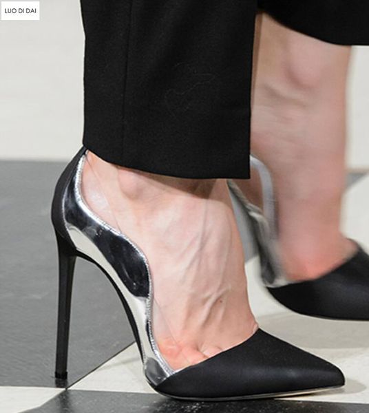 

dress shoes 2021 mixed color women pumps party slip on pvc point toe high heels black patchwork thin heel