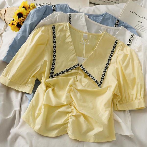 

women's blouses & shirts women fashion outdoor casual short sleeves blouse ladies ol sweet girls student elegant daily basic, White