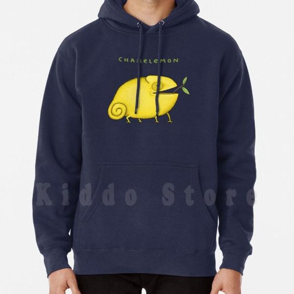 

men's hoodies & sweatshirts chamelemon hoodie long sleeve chameleon lemon fruit foodimal thingimal lizard reptile cute funny kawii, Black