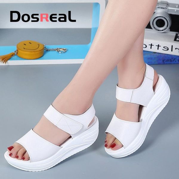 

sandals dosreal women summer white wedge leather females open toe platform sandalias ladies gladiator, Black
