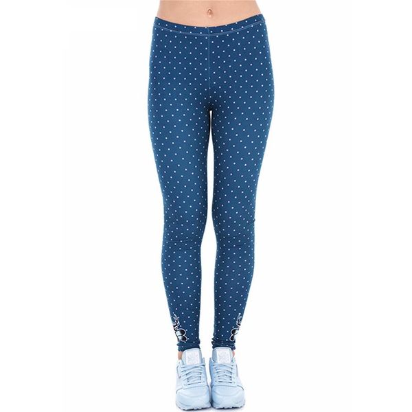 

women's leggings white dot dark blue print women fitness breathable perspiration quick drying leggins high elasticity trouser pants, Black