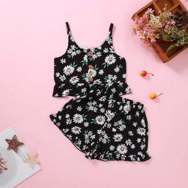 

clothing sets fashion baby girl clothes daisy print sleeveless vest shorts summer kids vetement fille ropa niÃ±a meisjes kleding, White