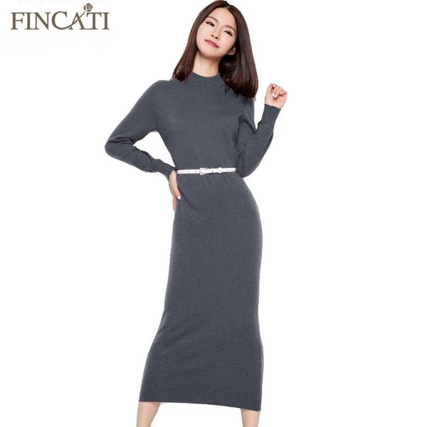 

casual dresses runway women autumn winter plain knitted 5 colors half turtleneck ankle-length slim fitted cashmere sweater dress vestido, Black;gray