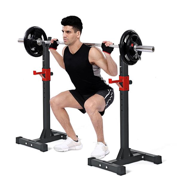 Barra per manubri per sollevamento pesi in acciaio Rastrelliera per squat regolabile Supporti per esercizi Palestra Allenamento fitness Rastrelliere per bilanciere Stazione multifunzione Panca per presse Attrezzature sportive