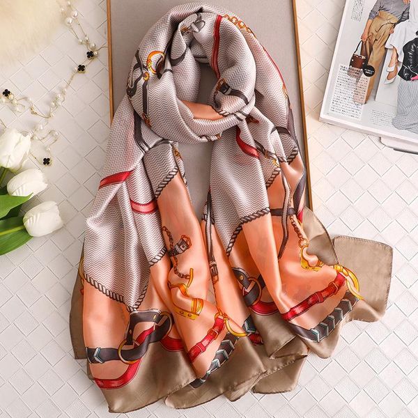 

scarves luxury summer sunscreen silk korean beach towel lady winter 180x90cm chain scarf fashion seaside keep warm shawl, Blue;gray