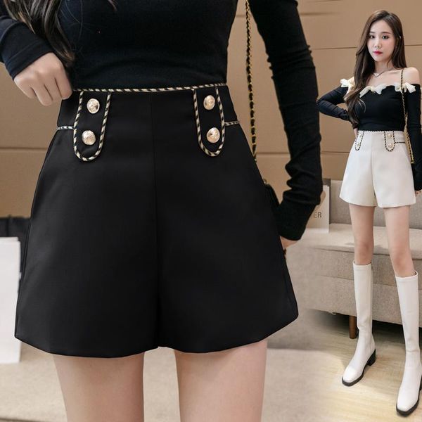 

women's shorts 2021 autumn winter women high waist suit casual loose wide leg pants zipper elegant chic black woman 0165, White;black