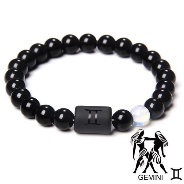 

beaded, strands fashion gemini sign bracelet punk zodiac 12 constellation bracelets natural stone sodalite onyx vintage guardian birthday gi, Black