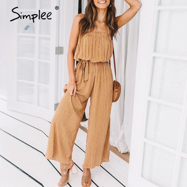 

simplee off shoulder jumpsuit women elegant sashes jumpsuit long rompers summer solid leopard print overalls playsuit 210317, Black;white