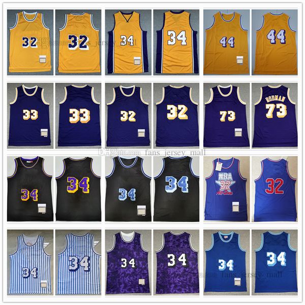 

retro basketball jerseys earvin 32 johnson jersey #3 #34 rodman 44 jerry 73 dennis west rodman white blue yellow black 1971-72 1996-97 stitc, Black;red