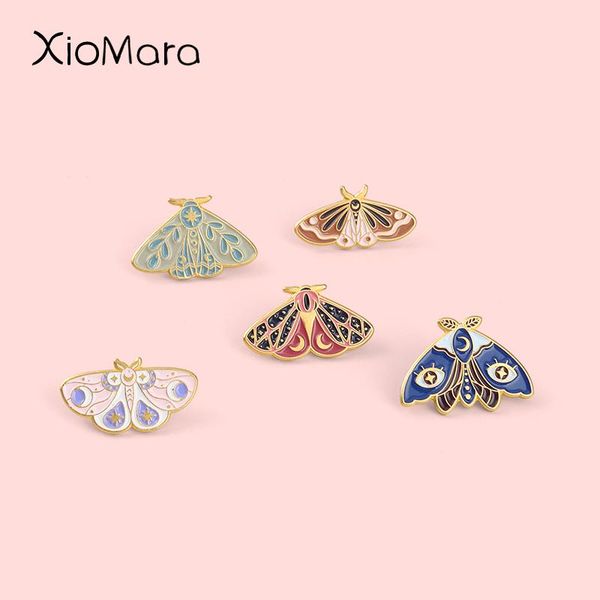 

pins, brooches retro moth butterfly enamel pins insect star moon gold color badges animal jewelry gifts for women kids girls wholesale, Gray