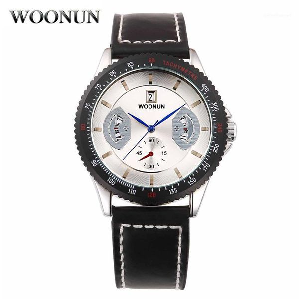 

est men watches fashion sport for boys leather band quartz heren horloge reloj para hombre wristwatches, Slivery;brown
