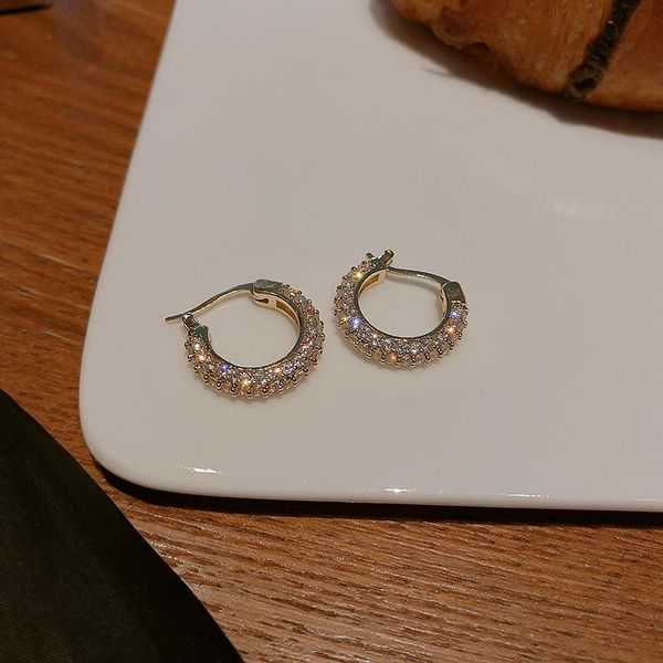 

hoop & huggie baroque exquisite compact rhinestones geometric c-shaped earrings temperament women's fashion jewelry accessories, Golden;silver