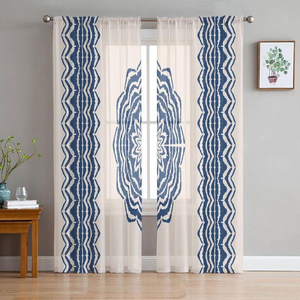 

curtain & drapes blue pattern texture geometric retro sheer for living room bedroom kitchen modern tulle window treatment home decor