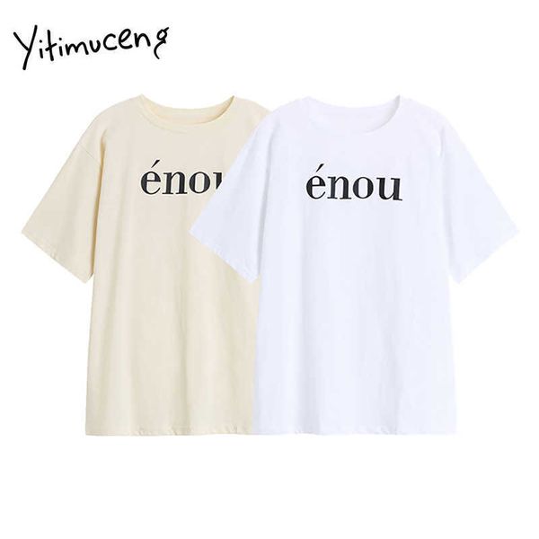 

yitimuceng letter t shirts woman harajuku loose casual tees o-neck solid white yellow summer fashion tshirts 210601