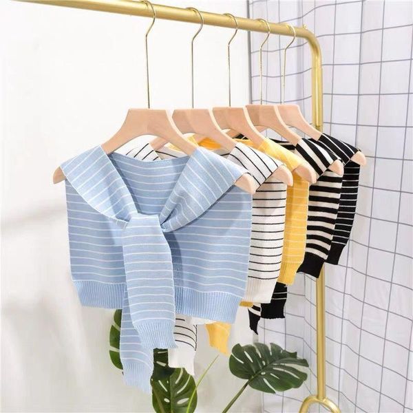 

scarves fashion small shawl women knitting stripe scarf spring summer sun protection neckband decoration, Blue;gray