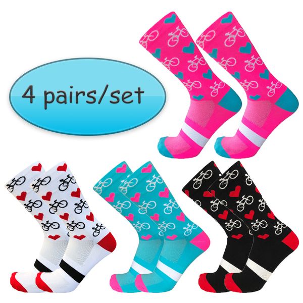 

4 pairs/set cycling sos men women pro competition outdoor bike sos comfortable breathable calcetines ciclismo, Black;white