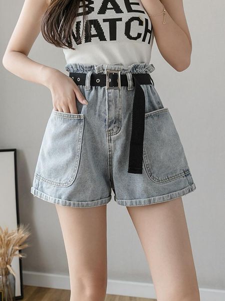 

women's shorts 2021women cargo female pockets jeans with sashes elastic high waist for women, White;black