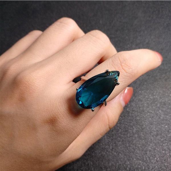 

wedding rings super luxury green crystal pyriform gems stone zircon engagement ring anniversary jewelry for women female, Slivery;golden