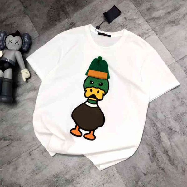 

2022 factory wholesale new model [cloth three-dimensional cap]22 spring and summer age reduced cute duck casual loose round neck short sleev, White