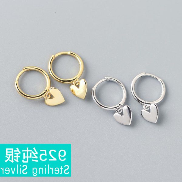 

yhe0248 s925 pure silver ins temperament korean peach heart ring buckle super fairy small fresh tremella nail earrings, Golden