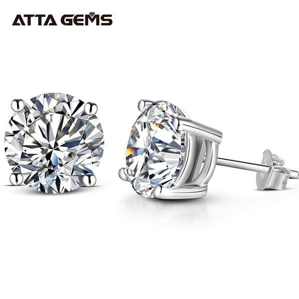 ATTAGEMS Orecchini con perno a colori D da 2 carati 8,0 mm per le donne Gioielli da sposa scintillanti in argento sterling 925 di alta qualità al 100% 220210