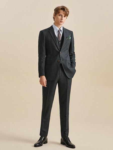 

men's suits & blazers men set blazer + vest pant classic stripe normal suit for business man wedding groom england style formal wear pl, White;black