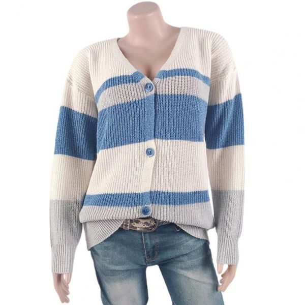 

women's knits & tees drop women sweater striped color block v neck autumn winter loose single-breasted knitted cardigan streetwear, White