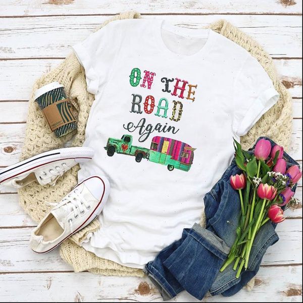 

women graphic road trip leopard vintage printed summer shirt lady clothes t shirt womens clothing tee female t shirt, White